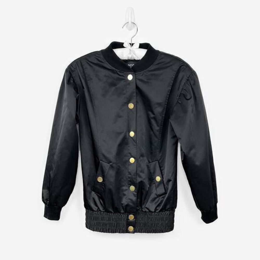 Victoria's Secret Sport Satin Bomber Jacket Size XS Black Athleisure Casual Edgy